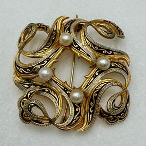 Vintage Damascene Spanish Brooch